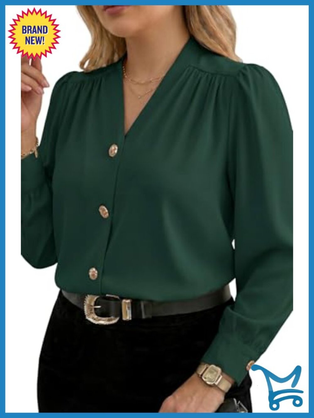 Women's Plus Size Button Down Blouse Pleated V Neck Long Sleeve Top